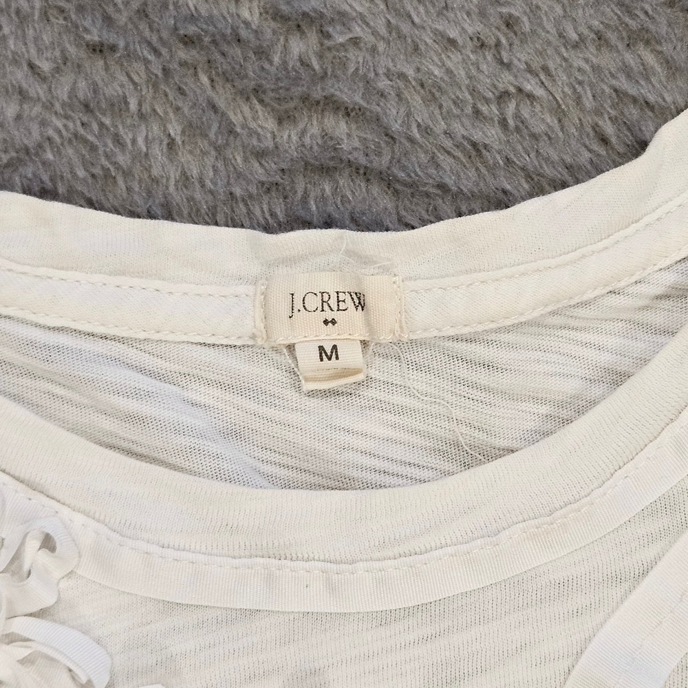 J.Crew Ivory Slub Cotton T-Shirt with 3D Ribbon Flower Applique Womens Medium - Picture 2 of 6